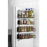Living and Home 4PCS Magnetic Fridge Storage Shelf with Hooks Hanging Spice Rack in Black