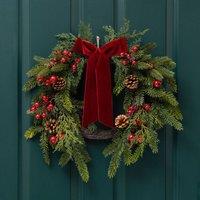Scottish Everlastings Ltd 50cm Real Touch Half Wreath with Red Velvet Bow in Green