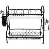 KORVIXA 2 Tiers Large Dish Drainer Plate Rack in Black | Size: 100 cm x 15 cm
