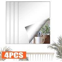 FLAVORA Self Adhesive Mirror Tile 4 Pack in Metallic Silver | Size: 0.6m2