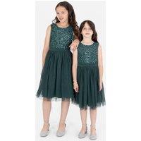 Maya Deluxe Girl's Flower Girl Embellished Midi Dress in Emerald | Size: 7-8 Years