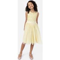 Maya Deluxe Girl's Flower Girl Embellished Midi Dress in Yellow | Size: 9-10 Years