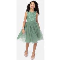 Maya Deluxe Girl's Flower Girl Embellished Midi Dress in Dark Green | Size: 7-8 Years