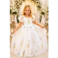 UK Flower Girl Boutique Girl's Enchanted Forget Me Not Dress - Long Length in White | Size: 2-3 Years