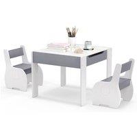 Costway Kids Table & Chair Set 4-in-1 Wooden Activity Table & 2 Chairs-Grey in Grey