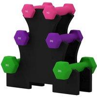 NESTLUNE Hex Dumbbells Set with Dumbbells Rack, 2 x 1kg, 2 x 2kg, 2 x 3kg | Size: 0-18 m
