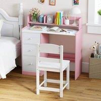 VOGREX Wooden Kids Study Desk & Chair Set in Pink