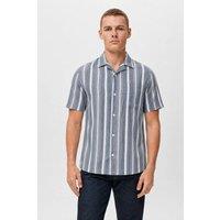 Little Nooks Men's Bari Stripe Short Sleeve Shirt in Mid Blue | Size: Small
