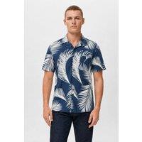 Little Nooks Men's Caldera Navy Palm Print Short Sleeve Shirt | Size: Large