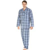 Haigman Men's Yarn Dyed Cotton Poplin Long Sleeve Pyjama Set in Blue | Size: Medium