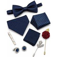 XPOSED Men's 8 Piece Tie & Bow Tie Wedding Gift Set in Navy