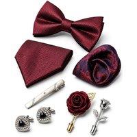 XPOSED Men's 8 Piece Tie & Bow Tie Wedding Gift Set in Burgundy