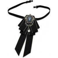 XPOSED Men's Jewelled Short Ribbon Brooch Bow Tie in Black