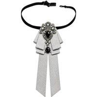 XPOSED Men's Jewelled Short Ribbon Brooch Bow Tie in Silver