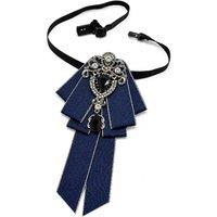 XPOSED Men's Jewelled Short Ribbon Brooch Bow Tie in Navy