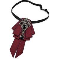 XPOSED Men's Jewelled Short Ribbon Brooch Bow Tie in Maroon