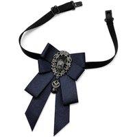 XPOSED Men's Jewelled Short Ribbon Brooch Bow Tie in Mid Navy