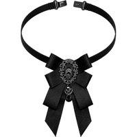 XPOSED Men's Jewelled Short Ribbon Brooch Bow Tie in Jet Black