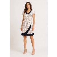 Cutie London Women's Ditsy Floral Contrast Collar Wrap Detail Dress in White | Size: 8