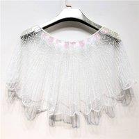 PEACH ACCESSORIES Women's White Pearl Waterfall Beaded Evening Wedding Shawl & Bolero with Pink Top Details