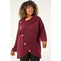 Roman Women's Curve Cowl Neck Button Wrap Top in Wine | Size: 22-24