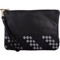 VALITA Women's Soft Leather Clutch Bag / Pouch with Wrist Strap & Diamond Design in Black