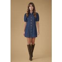 Oasis Women's Puff Sleeve Denim Mini Dress in Indigo | Size: 10