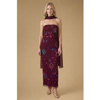 Oasis Women's Floral Embellished Mesh Midaxi Dress in Malbec | Size: 12