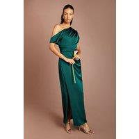 Coast Women's Satin Ruched Detail Off-The Shoulder Maxi Bridesmaid Dress in Emerald | Size: 12