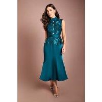 Coast Women's Sleeveless Lace Bodice With Satin Skirt Midi Dress in Teal | Size: 10