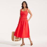 Lands' End Women's Soft Ease Linen Blend Pintuck Midi Dress in Coral | Size: 14-16