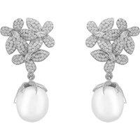 Latelita Women's Flowers Pearl Earrings Silver White
