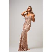 LuvForever Fashion Women's Champagne Jewelled Sleeve Sequin Maxi Dress in Gold | Size: 10