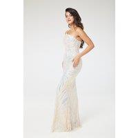 LuvForever Fashion Women's Champagne One Shoulder Sequin Maxi Dress in Gold | Size: 14