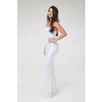 LuvForever Fashion Women's Neria - White One Shoulder Sequin Maxi Dress | Size: 10
