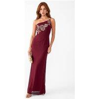 Maya Deluxe Women's Embellished Strappy One Shoulder Maxi Dress in Burgundy | Size: 10