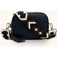 Apatchy London Women's Black Leather Crossbody Bag With Port & Olive Diamond Strap