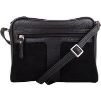 VALITA Women's Genuine Soft Leather Crossbody Shoulder Handbag with Suede Panelling in Black