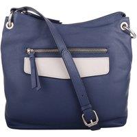 VALITA Women's Genuine Soft Leather Cross Body Shoulder Contrast Pocket Handbag in Navy