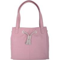 VALITA Women's Genuine Soft Leather Contrast Drawstring Tote Style Shoulder Handbag in Pink