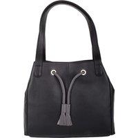 VALITA Women's Genuine Soft Leather Contrast Drawstring Tote Style Shoulder Handbag in Black