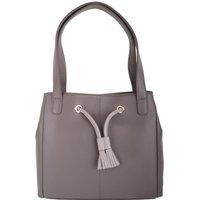VALITA Women's Genuine Soft Leather Contrast Drawstring Tote Style Shoulder Handbag in Taupe