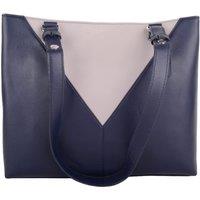 VALITA Women's Soft Genuine Leather Contrast Panels Shoulder Handbag in Navy