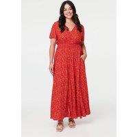 Izabel London Women's Curve Ditsy Floral A-Line Maxi Dress in Red | Size: 22