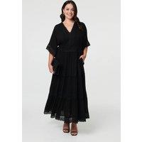 Izabel London Women's Curve Tiered Lace Trim Maxi Dress in Black | Size: 22