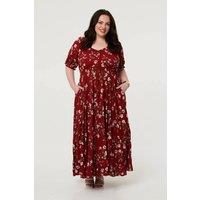 Izabel London Women's Curve Floral Bardot Empire Maxi Dress in Red | Size: 20