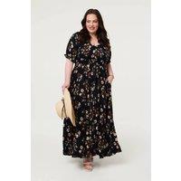 Izabel London Women's Curve Floral Bardot Empire Maxi Dress in Navy | Size: 20