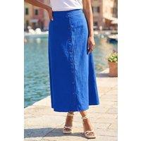 Roman Women's Linen Button Pencil Midi Skirt in Navy | Size: 18