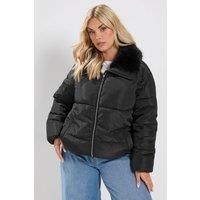 Yours Women's Funnel Neck Padded Coat in Black | Size: 16