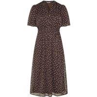 Yours Women's Polka Dot Puff Sleeve Dress in Chocolate | Size: 22
